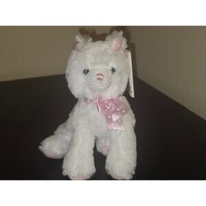 GANZ Fuzzy Friends White Kitten Cat Plush – Blue Eyes – Pink Heart Bow